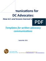 Communications For DC Advocates: How-To's and Lessons Learned Over 15 Years - Templates For Written Advocacy Communications