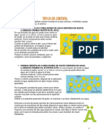 Componentes Principales en La Elaboración y Tipos de Cremas