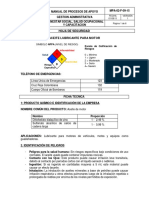 Hoja de Seguridad Aceite Lubricante para Motor