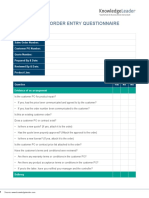 Sales Order Entry Questionnaire