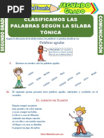 Clasificamos Las Palabras Según La Sílaba Tónica para Segundo Grado de Primaria