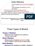 Elastic Modulus: Proportionality Stress Strain Directly Proportional Depends Material Deformed Nature of The Deformation