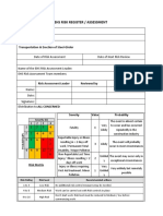 Ehs Risk Register / Assessment: Name of The Project Reference No Activities Covered