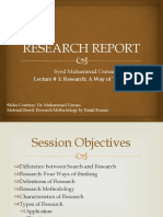 Research Report: Lecture # 1: Research: A Way of Thinking