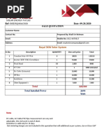 Royal 3KW Solar System: Ref: RSE/SQ/804/2020 Date: 09-28-2020 Sale Quotation