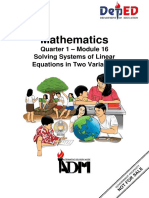 Mathematics: Quarter 1 - Module 16 Solving Systems of Linear Equations in Two Variables