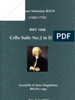 BACH, Johann Sebastian - BWV 1008. Cello Suite No. 2 in D Minor. Facsimile of Anna Magdalena BACH's Copy (Music Score)