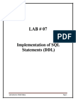 Lab # 07 Implementation of SQL Statements (DDL)