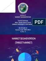 Market Segmentation Course Incharge Miss. Syeda Fatima Zamir Jinnah University For Women Bs-Iii & Bs-Iv Course Code: MKT-4012 CR - HRS: 3