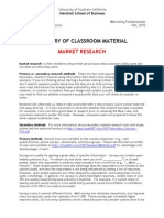 Summary of Classroom Material: Market Research