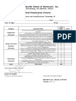 Goldenville School of Montessori, Inc. Oral Presentation Criteria