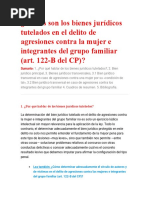 Cuáles Son Los Bienes Jurídicos Tutelados en El Delito de Agresiones Contra La Mujer e Integrantes Del Grupo Familiar