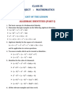 Class Ix Subject: Mathematics: Algebraic Identities (Part I)