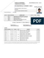 Boleta de Matricula Y Horario 2020-2 Duplicado: Universidad Nacional de Ingenieria