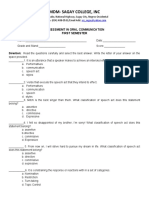 Mdm-Sagay College, Inc: Assessmemt in Oral Communication First Semester