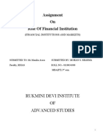 Assignment On Role of Financial Institution: Rukmini Devi Institute OF Advanced Studies