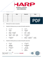 Worksheet 4 - Exponents Grade 10 Mathematics: Power Base Exponent Value