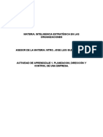 Actividad de Aprendizaje 1. Planeacion, Dirección y Control de Una Empresa.