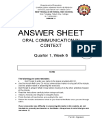 Answer Sheet: Oral Communication in Context