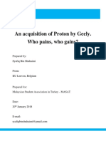 An Acquisition of Proton by Geely. Who Pains, Who Gains?