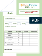 RESPUESTAS Examen Trimestral Cuarto Grado BLOQUE1 2020 2021