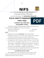 MBA (Safety Management) I - Assignment - 2010-2011