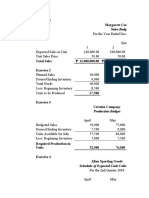 Exercise 1 Margarett Company: Sales Budget