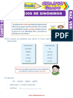 Ejercicios de Sinónimos para Cuarto Grado de Primaria