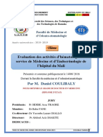 Evaluation Des Activités D'hématologie Au Service de Médecine Et D'endocrinologie de L'hôpital Du Mali