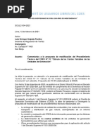 SCULC-004-2021 - COES - Carta Osinergmin, Comentarios A La Propuesta de Modificacioìn Del Procedimiento Teìcnico Del COES