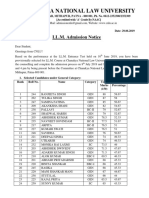 Admission Notice To The LL.M Candidates