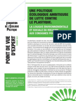 Une Politique Écologique Ambitieuse de Lutte Contre Le Plastique. La Logique Environnementale Et Sociale Du Recours Aux Consignes Pour Réemploi