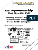 Entrepreneurship: Work Sheet (Q2, Wk3)