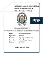 Planteamiento de Elementos Del Modelo Matemático Lineal