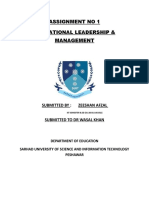 Assignment No 1 Educational Leadership & Management: Submitted By: Zeeshan Afzal