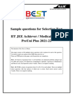 Sample Questions For Selection Test Iit Jee Achiever / Medical Excel / Preuni Plus 2021-22