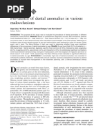 Prevalence of Dental Anomalies in Various