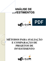 7 - Métodos para Avaliação e Comparação de Projetos de Investimento