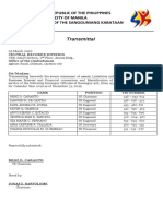 Transmittal: Republic of The Philippines City of Manila Office of The Sangguniang Kabataan