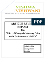 Article Review On " ": Effect of Changes in Monetary Policy On The Performance of NBFC's