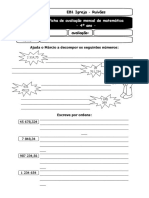 Ficha de Avaliação de Matemática 4º Ano - 1