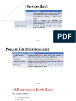 Popular F&B Services (Key) : Types of Operation Description