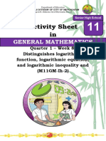 Activity Sheet In: General Mathematics