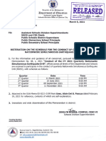 Reiteration On The Schedule For The Conduct of Cy 2021 Quarterly Nationwide Simultaneous Earthquake Drill