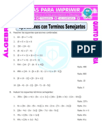 Operaciones Con Terminos Semejantes para Quinto de Primaria