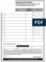 Assignment Index Sheet: Bharati Vidyapeeth Deemed To Be University, Pune School of Distance Education, N. Delhi