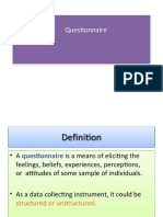 Questionnaire and Preparation of Data