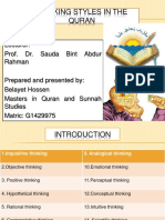 Thinking Styles in The Quran: Lecturer: Prof. Dr. Sauda Bint Abdur Rahman