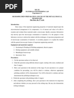 ME 252 Materials Engineering Lab Experiment (1) Microspecimen Preparation and Use of The Metallurgical Microscope Due Date: The 3 Week