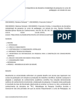 A Importância Da Disciplina Metodologia Da Pesquisa No Curso de Pedagogia - Um Estudo de Caso